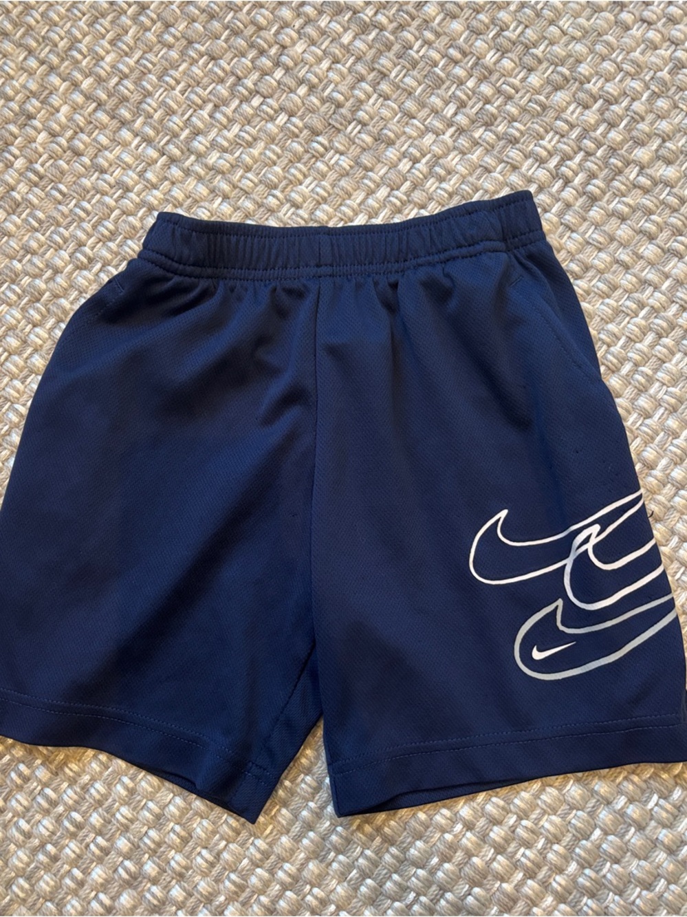 Nike Navy Blue Dri-Fit Athletic Shorts with White Swoosh Cluster